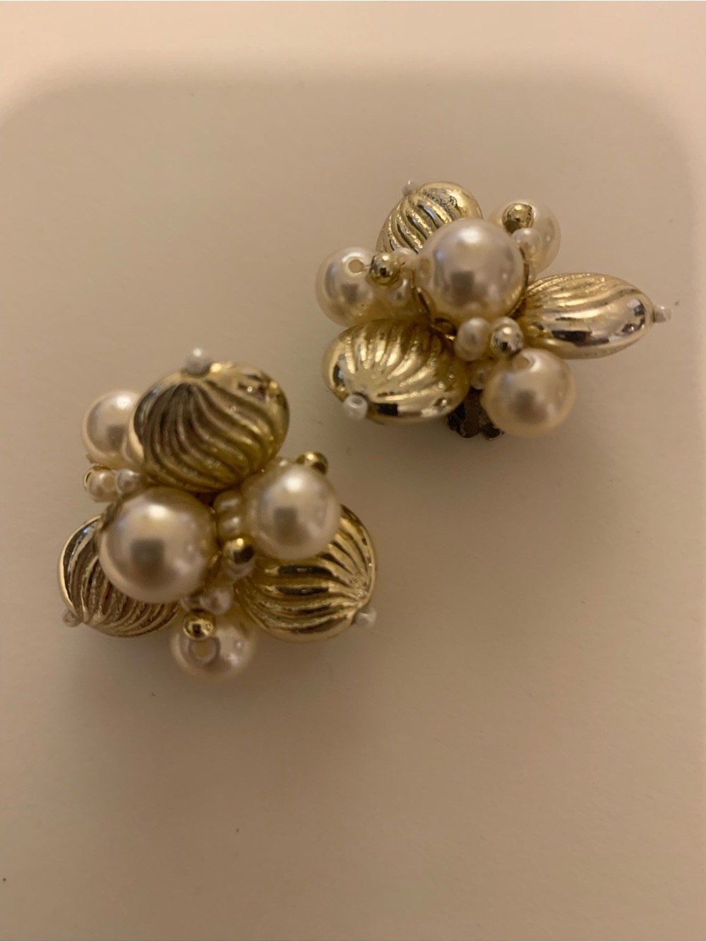 Gold and Pearl Cluster Clip-On Earrings